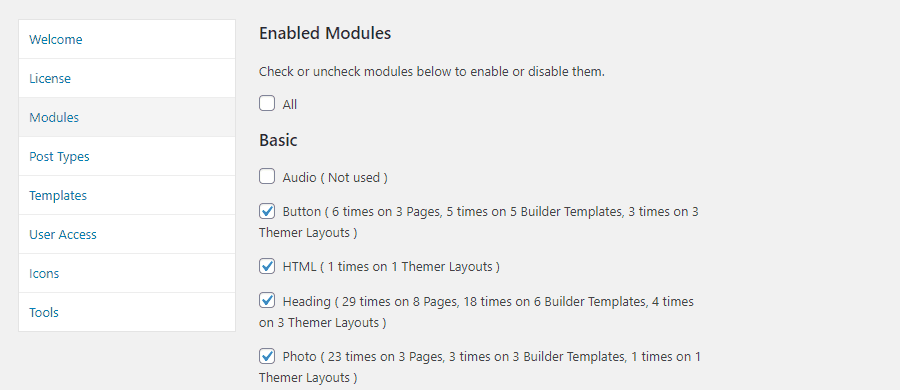 Disable Beaver Builder Modules 2.3